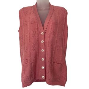 Vintage British Vogue Women’s Sweater Vest Cardigan, Pink, Size Medium